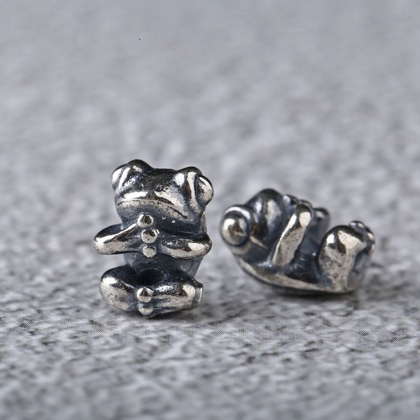 Sterling Silver Frog Beads, Frog Spacer Bead, Lanyard Bead, Bracelet Beads, Frog Charm Pendant, Handmade Bead Jewelry