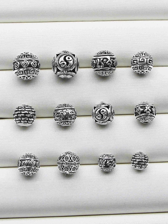 Sterling Silver Om Round Beads Om Mani Padme Hum Beads 925