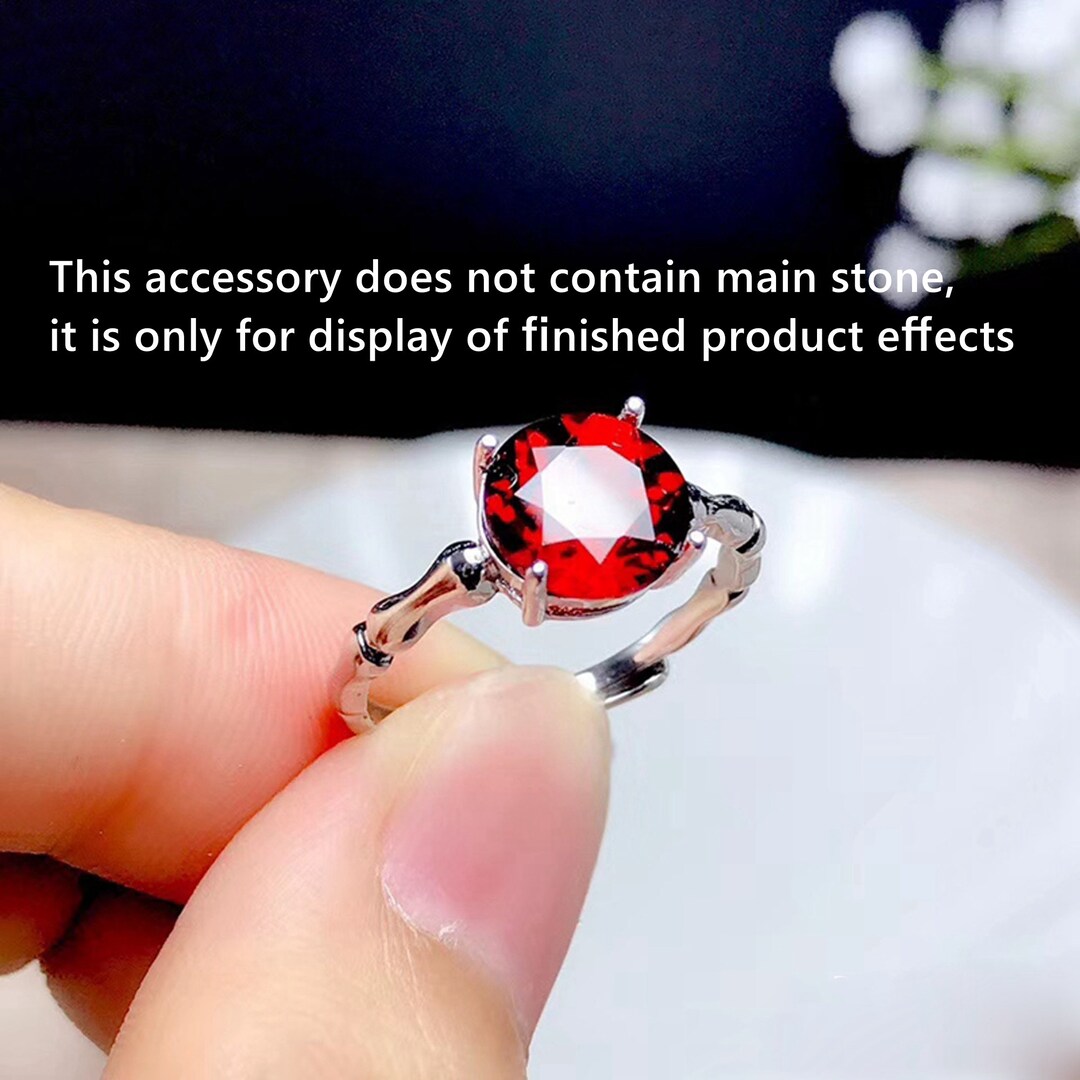 CHOOSE YOUR COLOR Sterling Silver Round Ring - .925 Solid Silver Simple Band, Natural Gemstone Option - View #3