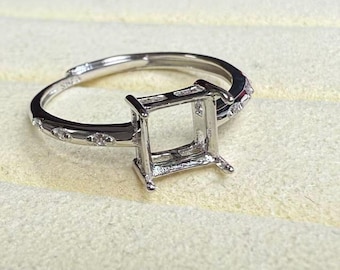 Montura cuadrada de plata de ley para anillo solitario, 6 x 6 mm.