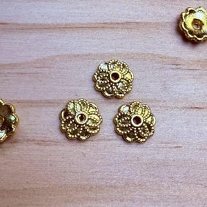 14K Gold Plated Brass Flower Bead Caps, 7mm Floral Bead Caps, Gold Tone Flower Bead Caps For Jewelry Making, Bulk Spacer Bead Cap