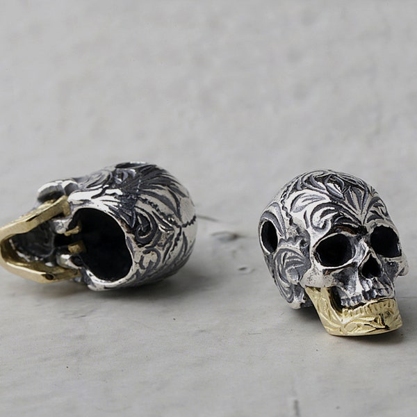 Sterling Silver Skull Bead, Spacer Beads, 925 Silver Skull Spacer Bead, Bracelet Bead,Necklace Bead,Skull Spacer 17mm (Mouth can be Opened)