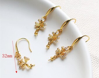Boucles D'Oreilles Pampilles Crochet - Perles, Cristaux Et Feuille, Couleur Or (Occasion Très Bon État)