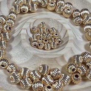 10 / 50 Stück 14K Vergoldete runde Perlen, goldfarbene Laternenperlen, runde Goldarmbandperlen 3 mm 4 mm 5 mm 6 mm 8 mm