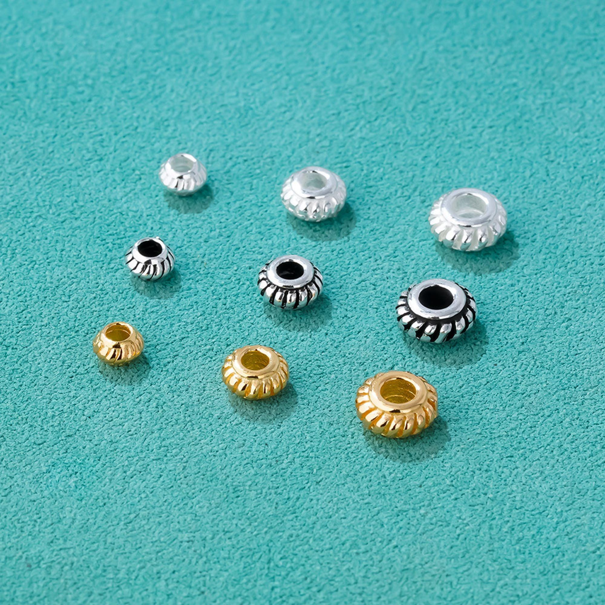 Sterling Silver Pumpkin Beads, Corrugated Bead, Handmade Bead, Lantern Bead, Bracelet Spacer, Silver Round Bead 4mm 5mm 6mm