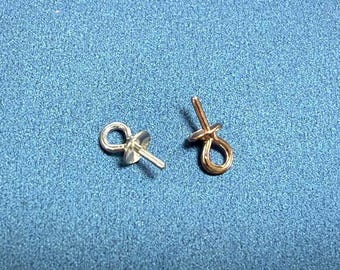 10pcs S925 Sterling Silver Cup and Peg for Half drilled beads, Pendant Setting, Silver Pinch Bails, Charm pendant Bail