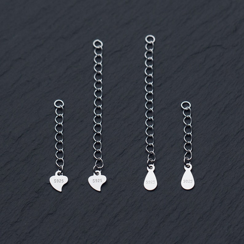 10/50pcs Sterling Silver Heart Extension Chains, 925 Silver Chain Extenders, Necklace Drop Extender Chains 30mm 40mm 50mm image 6