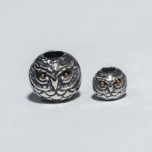 Nachteulenperle aus Sterlingsilber, Stammesperle, Ethno-Perle, Indianerperle, indigene Perle, Vogelperle, Tierperle, Armband-Zwischenstück