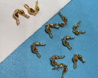18K Gold Plated Clamshell Bead Tips, Jewelry Making (10pcs)