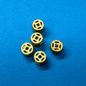 18K Matte Gold Plated Coin Flat Round Bead, Wealth Bead, Success Bead, Prosperity Bead, Treasure Bracelet Spacer, Money Bead, Coinage Bead