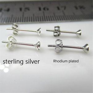 Sterling Silver Round Stud Earring Posts with Bezel Cup 3mm 4mm 5mm 6mm, Silver Ear Wire Post, Earring Stud. Post Earring, Earring Component
