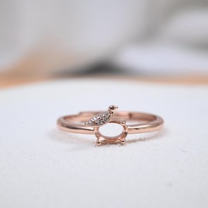 Sterling Silver Oval Leaf Ring Setting, 4x6mm Gemstone