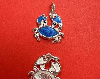 Sterling Silver Enamel Crab Charm, Nautical Pendant (14x14mm)