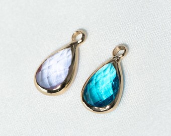 Gold Plated Teardrop Crystal Charm, Faceted Glass Waterdrop Pendant, Birthstone Charms for DIY Earring Necklace Supplies
