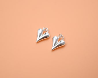 Sterling Silver Puffy Heart Charm, Valentine Jewelry