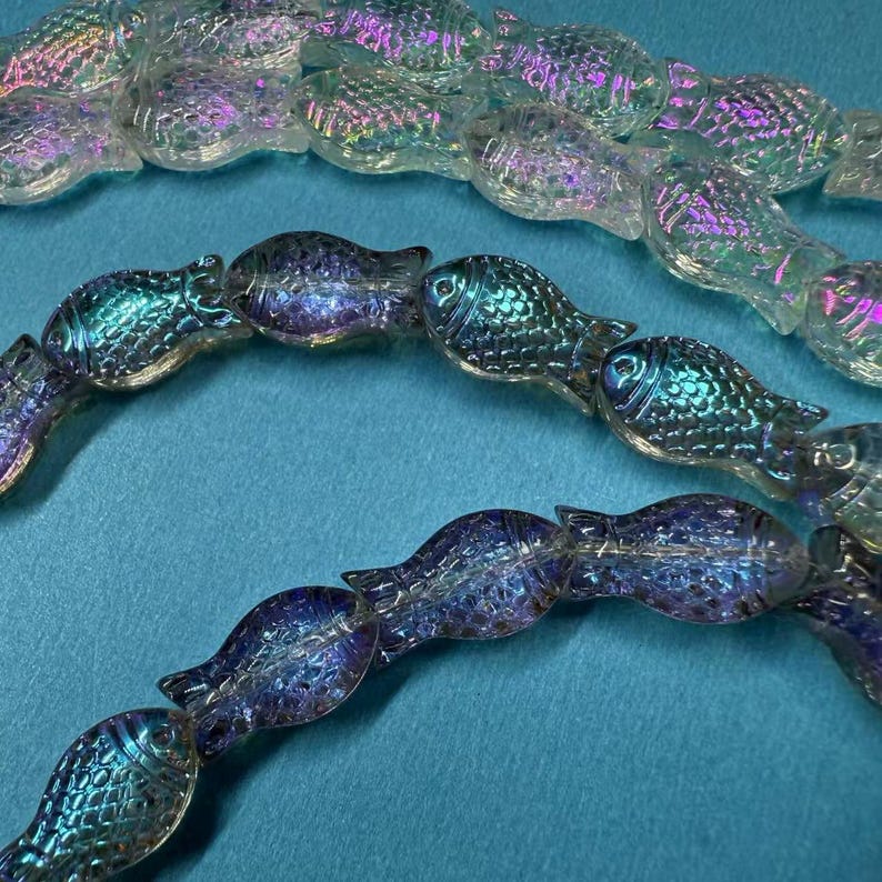 Iridescent Glass Fish Beads, Animal Charms, Jewelry Making Supplies image 10