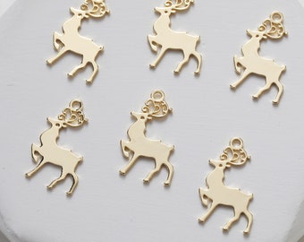 14K Gold Plated Deer charm, Gold Tone Christmas Charms, Gold Tone Deer Earring Charms, Animals Charms, Jewelry Making Supplies