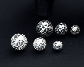 Sterling Silver Om Mani Padme Hum Beads, Buddhist Bead, Meditation Bead, Mala Bead, Bracelet Spacer, Prayer Bead, Religious Bead 6/8/10mm