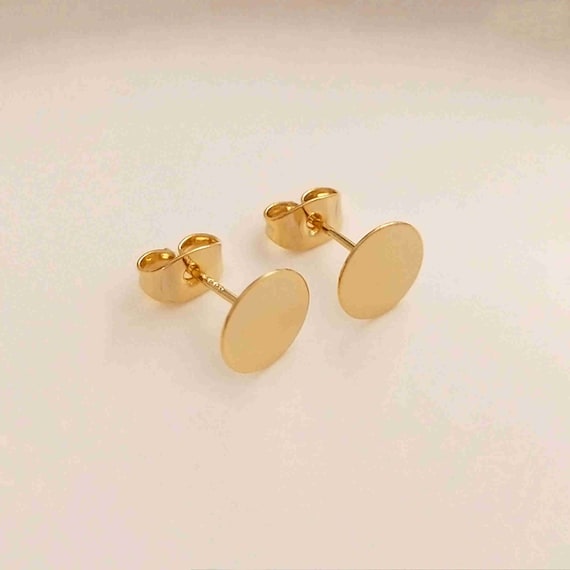 14K Gold Plated Earring Posts W/ Flat Back 6mm 8mm 10mm, Gold Tone Earring  Post Ear Stud W/ Loop, Flat Pad, Stud Earrings 