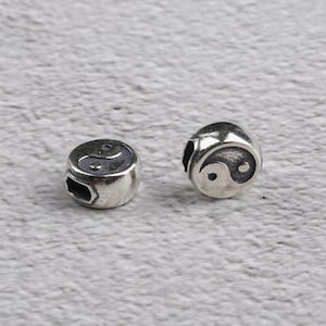 Sterling Silver Tai Chi Flat Round Bead, Spacer Beads, 925 Silver Yin Yang Spacer Bead, Bracelet Bead, Necklace Bead, Feng Shui Spacer