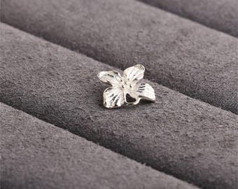 Sterling Silver Flower Pendant with Loop, 3D Floral Connector, DIY Bracelet Necklace Jewelry Finding