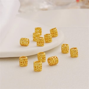 18K Matte Gold Plated Coin Tube Bead, Wealth Bead, Success Bead, Prosperity Bead, Treasure Bead, Bracelet Spacer, Money Bead, Coinage Bead