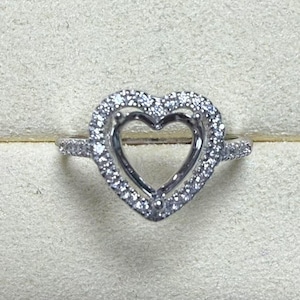Sterling Silber Liebe Herz Ringfassung, Ringkopf Herz, 925er Silber Ring Krappenfassung mit Kralle, Solitärring,Ringschiene 5 mm 6 mm 7 mm 8 mm