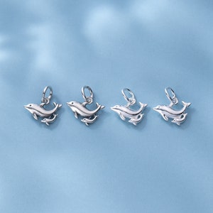 Sterling Silver Double Dolphin Charm, s925 Silver Double Dolphin Earring Charms Bracelet Charm For Jewelry Making Supplies