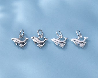 Sterling Silver Double Dolphin Charm, s925 Silver Double Dolphin Earring Charms Bracelet Charm For Jewelry Making Supplies