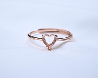 Sterling Silver Love Heart Ring Setting, Adjustable Prong, 8*8mm