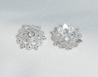 Sterling Silver Flower Bead Caps, Jewelry Making Supplies (10mm)