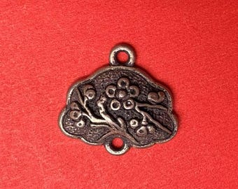 Sterling Silver Plum Flower Connector Charm, Botanical Jewelry