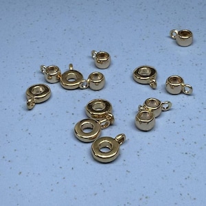 14K Gold Plated Donut Beads w/ Bail, Gold Tone Flat Round Smart Beads with Closed Loop, Large Hole Round Stopper Beads, Necklace Beads 8mm