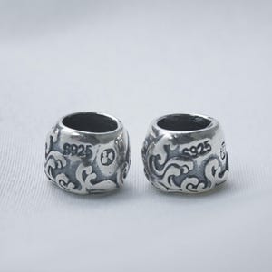 Sterling Silver Sea Wave Tube Bead, Large Hole Bracelet Spacer