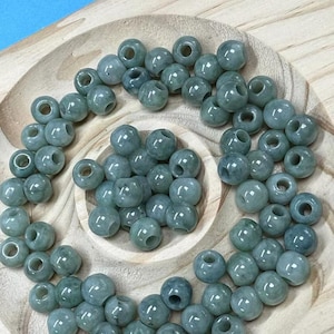 Genuine Jade Round Beads, Green Jade Ball Bead, Smooth Spacer, Gemstone Bead, Bracelet Spacer, Healing Stone Bead, Large Hole Bead
