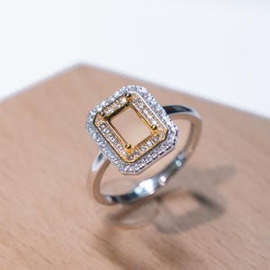 Sterling Silver Halo Ring Setting, Rectangular 5x7mm