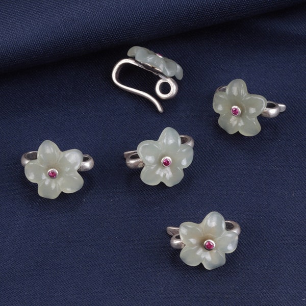 Sterling Silver Daisy Flower S Clasp w/ Jade Inlaid, Sterling S Clasps, Flower Clasps, Blossom Clasp Connector, Floral Hook Clasp wholesale