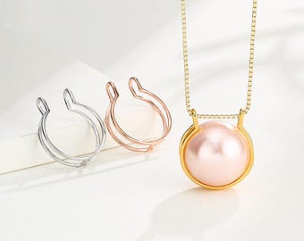 S925 Sterling Silver Minimalist Pearl Cage Pendant Setting, Geometry Slide Bail for Round Bead Pearl, Wire Charm Holder, DIY Jewelry Finding