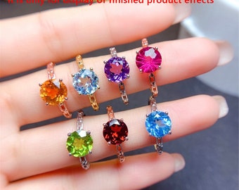 CHOOSE YOUR COLOR Sterling Silver Round Ring - .925 Solid Silver Simple Band, Natural Gemstone Option - View #9