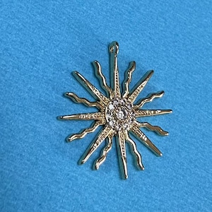 14K Gold Plated CZ Sun Charm, Gold Tone Sunshine Charm for Jewelry Making Supplies, Sun Charm, Bracelet Charm, Necklace Charm DIY
