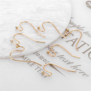14K Gold Plated CZ Earring Setting Ear Hooks, Gold Tone Earring Hooks For Jewelry Making, Earring Hooks, Round Ear wire w/ Ball Bead End