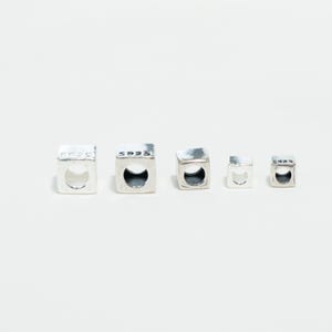 Perline cubiche in argento sterling, perline a blocco in filigrana, distanziatori per braccialetti (4 mm 5 mm 6 mm)