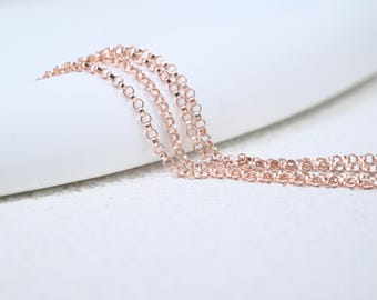 14K Rose Gold Filled Rolo Chain, 1.3mm Bulk Chain for DIY Jewelry