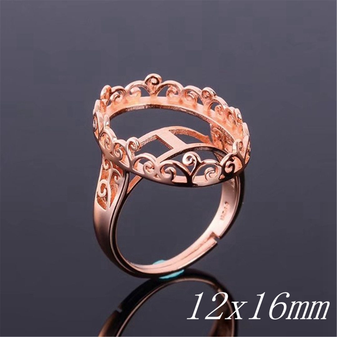 Sterling Silver Oval Ring Setting, Spiral Ring Head, 925 Silver Ring Bezel Setting With Pave