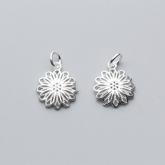 Sterling Silver Daisy Charm Pendant, Nature Jewelry (14mm)