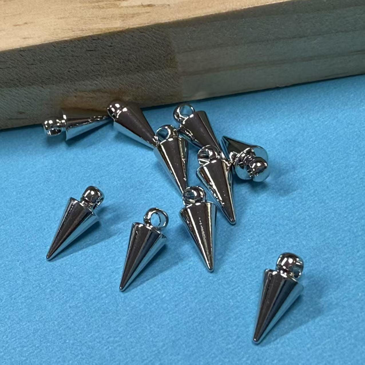 14K Gold Plated Cone Charm, Gold Tone Spike Pendant, Medium Circular Cone Charm, Earring Drop Charm, Pyramid Necklace, Geometric Jewelry
