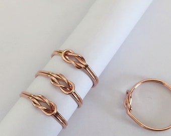 14K Rose Gold Filled Knot Stacking Rings, Rose Gold Filled Clad Double Line Ring, Tie Knot Stackable Ring  15.7mm 16.5mm 17.3mm 18.2mm