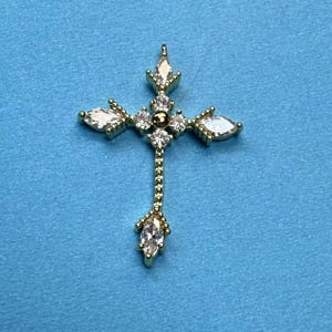 14K Gold Plated CZ Cross Charm, Gold Tone Cross Charm for Jewelry Making Supplies, Punk Cross Charm, Necklace Charm, Bracelet Charm DIY