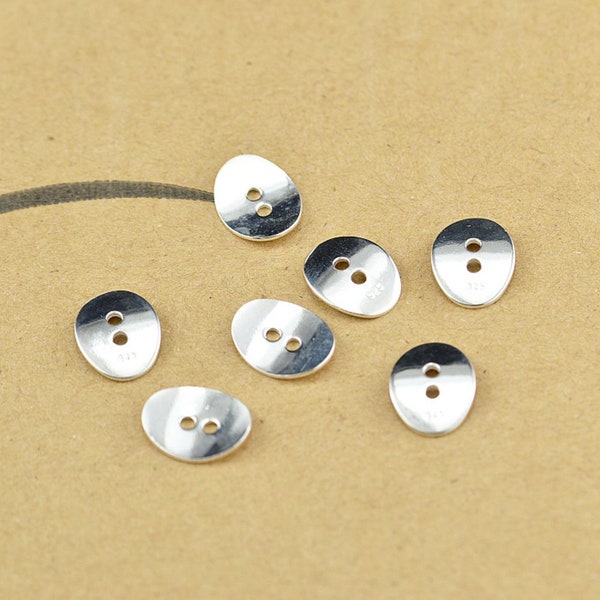 Perles de boutons en argent sterling, perles de boutons ovales, boutons unis, boutons d’argent 925, boutons de bracelet, boutons de collier, perles d’espacement de boutons