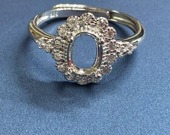 Montura de anillo ovalada con halo de plata de ley, engaste de garras (3 x 4 mm - 6 x 8 mm)